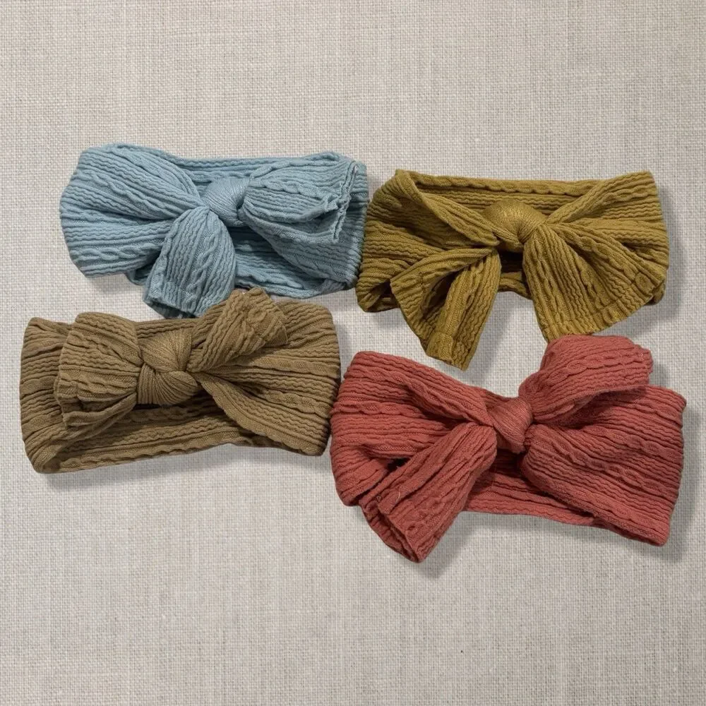 Baby Girl Bow Headband Lot Nylon Stretchy Neutral Colors 0–6 Months
